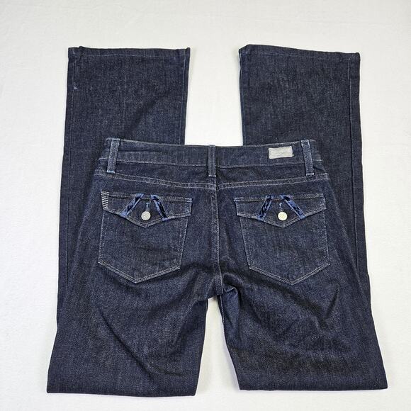 Paige Y2K Fairfax Jeans Womens 28 Low Rise Bootcut Flap Pocket Velvet Trim Denim - Picture 1 of 16